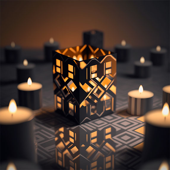 Effet bokeh, minimaliste, linéaire, M.C Escher, lumière tamisée, bougies parfumées